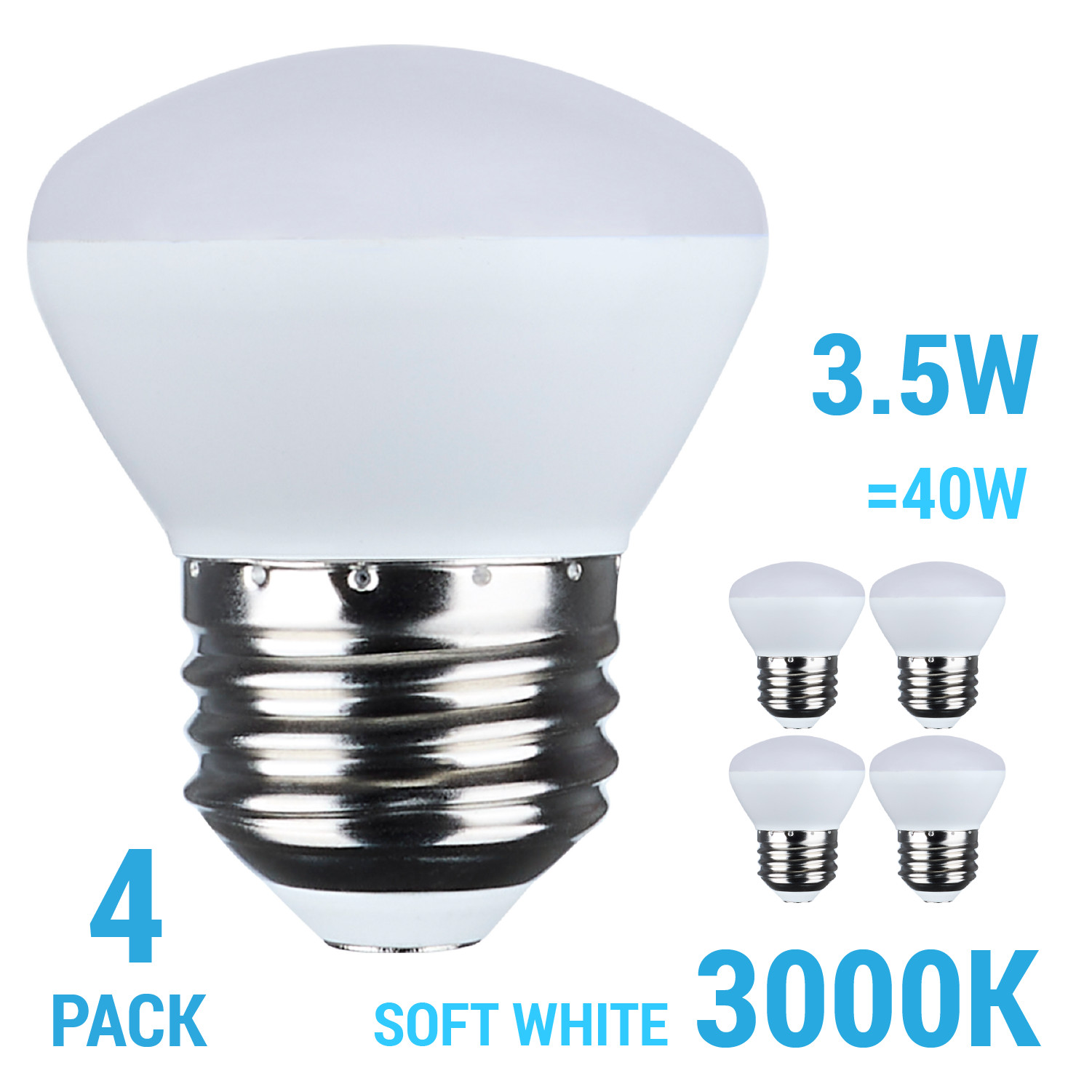 4 Pack Satco LED 120V 3.5W =40W R14 Frost Medium E26 Dimmable 3000K Soft White