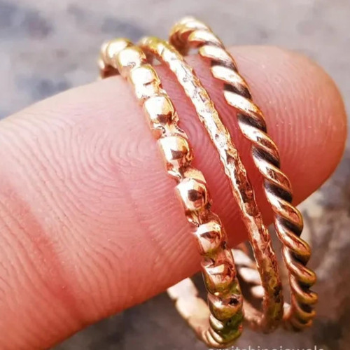 Solid Copper Minimalist Healing Handmade Unisex Ring, Stackable rings Set of 3