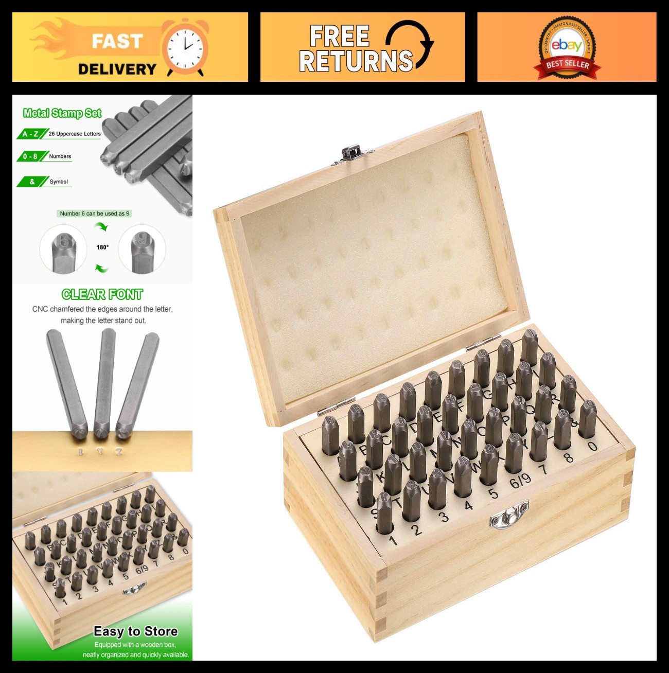 36pcs Metal Stamping Kit - 5mm Uppercase Letter & Number Punch Set for Metal, Wo