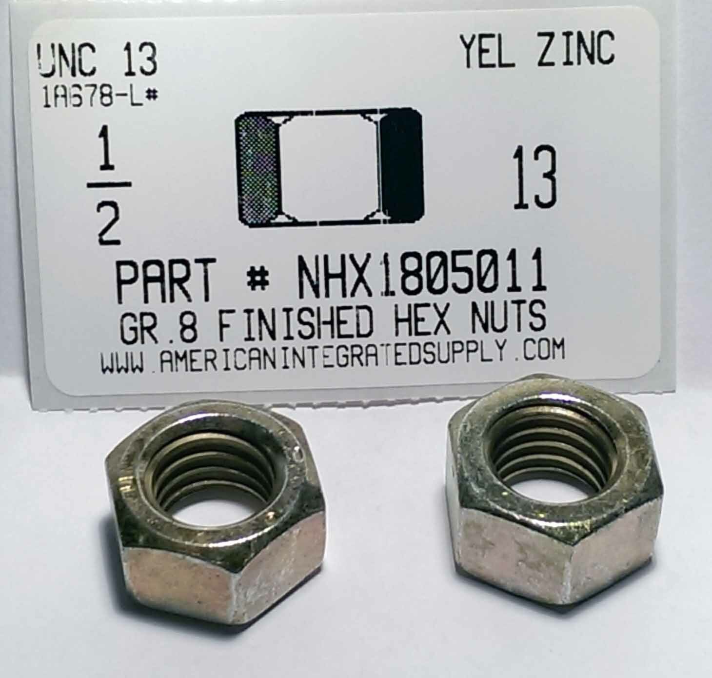 1/2-13 Finished Hex Nuts Grade 8 Steel Zinc Yellow Plated (10)