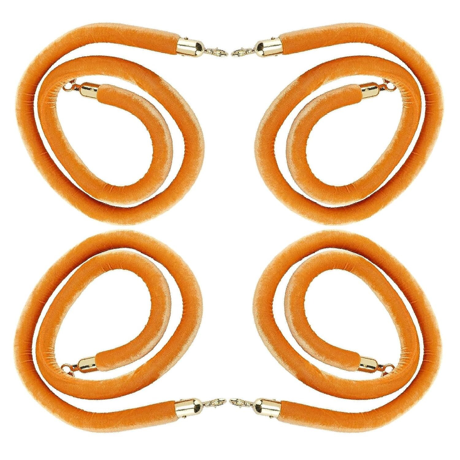 NovelBee 4pcs Orange Velvet Stanchion Ropes with Gold Hooks,5 Feet Stanchion Que