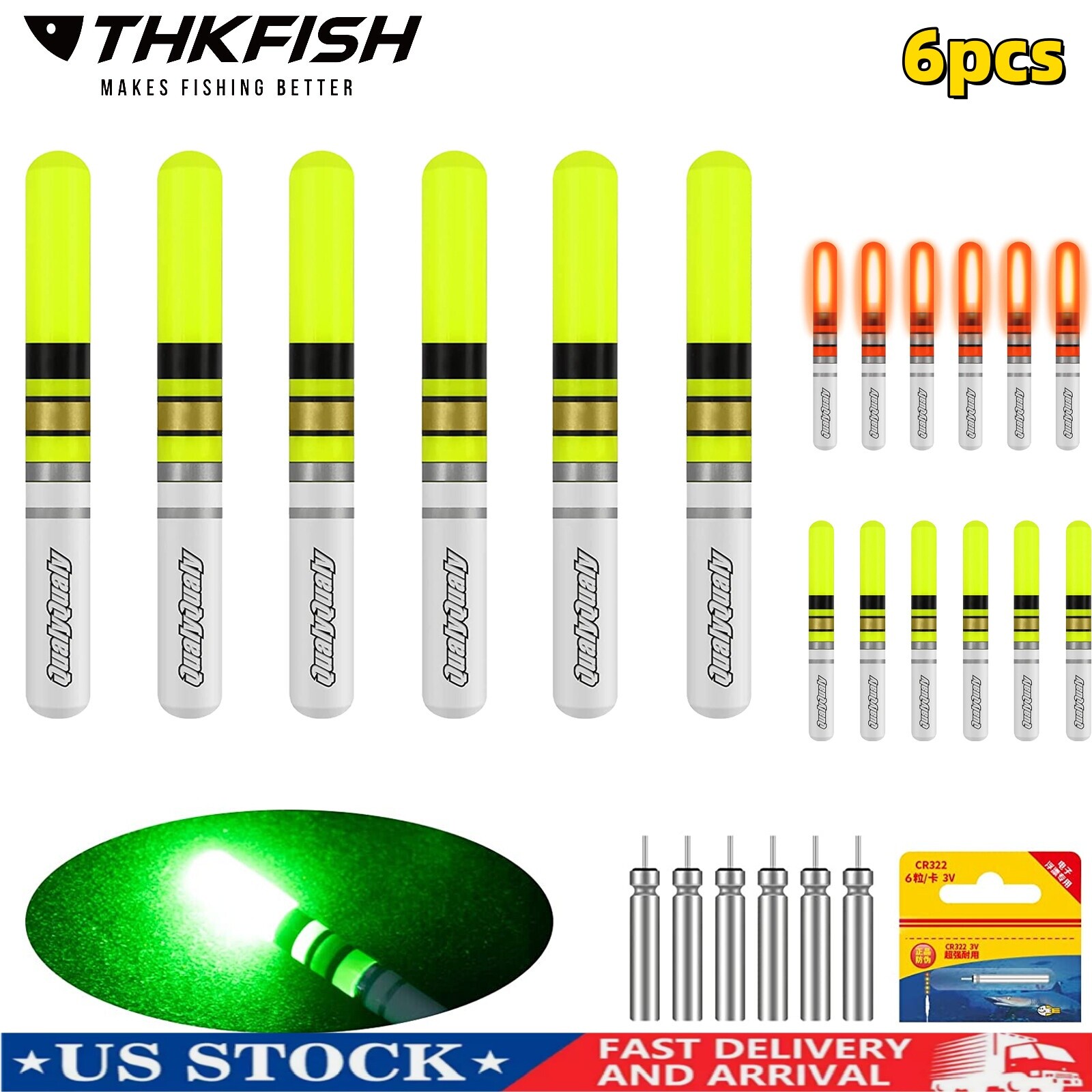 Thkfish 6pcs LED Glow Sticks for Fishing with Batteries Night Fishing Light Up