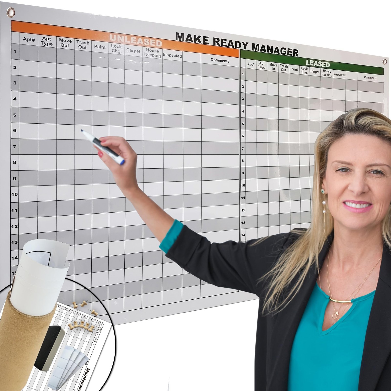 Large Make Ready Manager Board Property Management,24" X 36" Property Mainten...