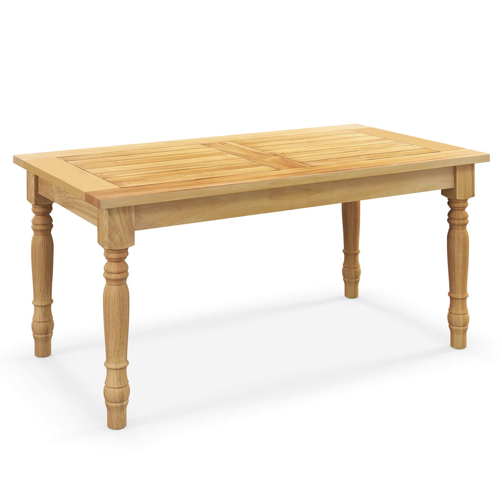Patio Coffee Table with Solid Teak Wood Structure Slatted Tabletop  for Backyard