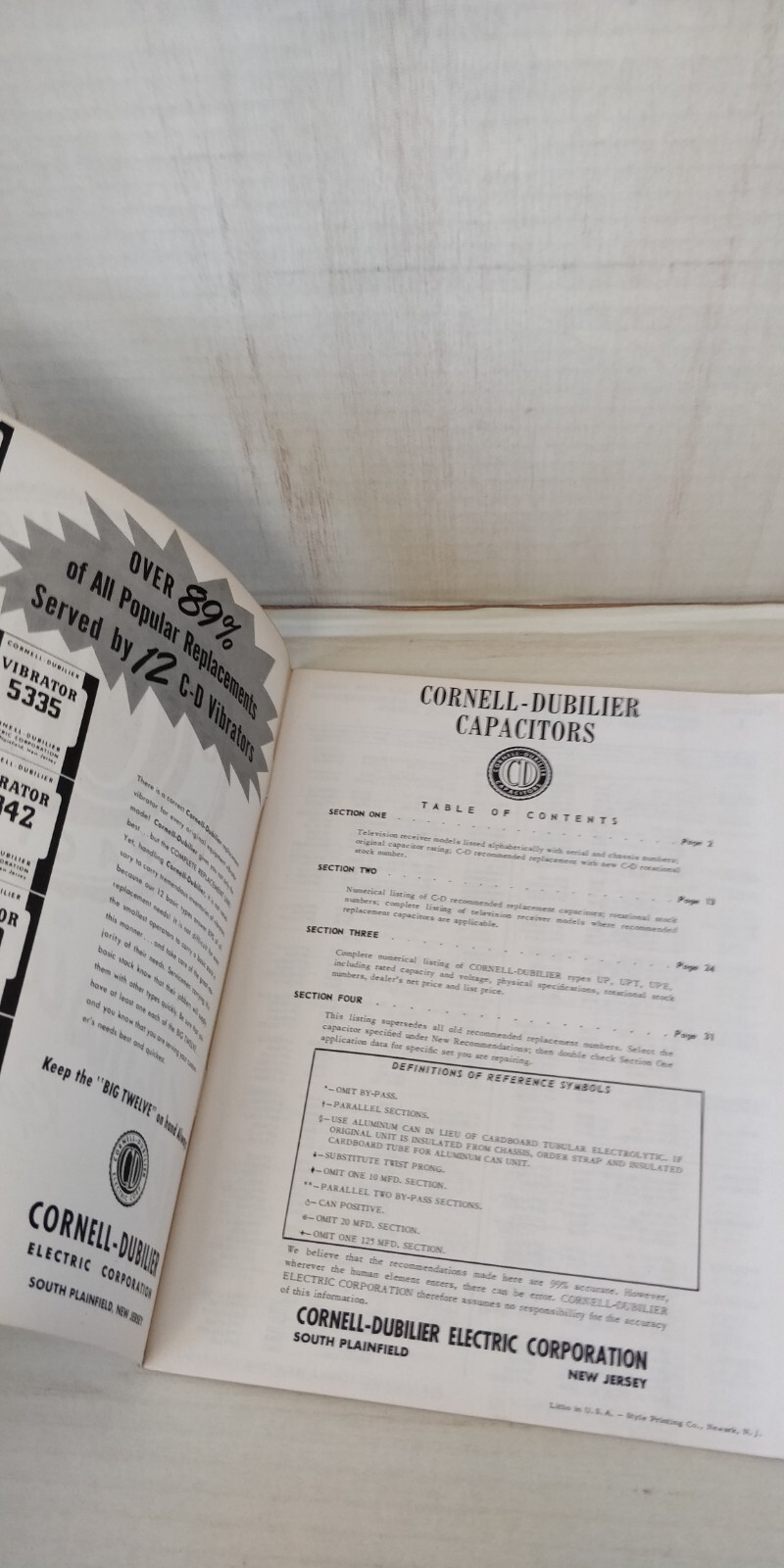 Vintage 1950s Cornell Dubier TV Capacitor Replacement Guide