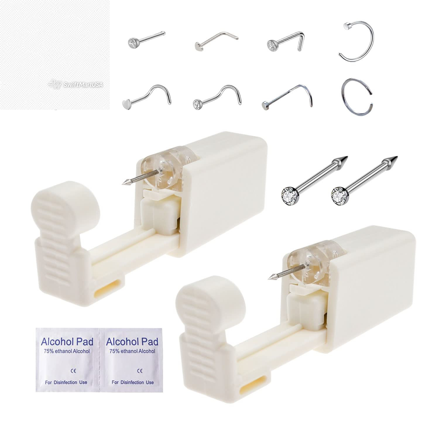 Nose Piercing Kit,  2 Pack Disposable Self Nose Piercing with 10 Pcs Nose