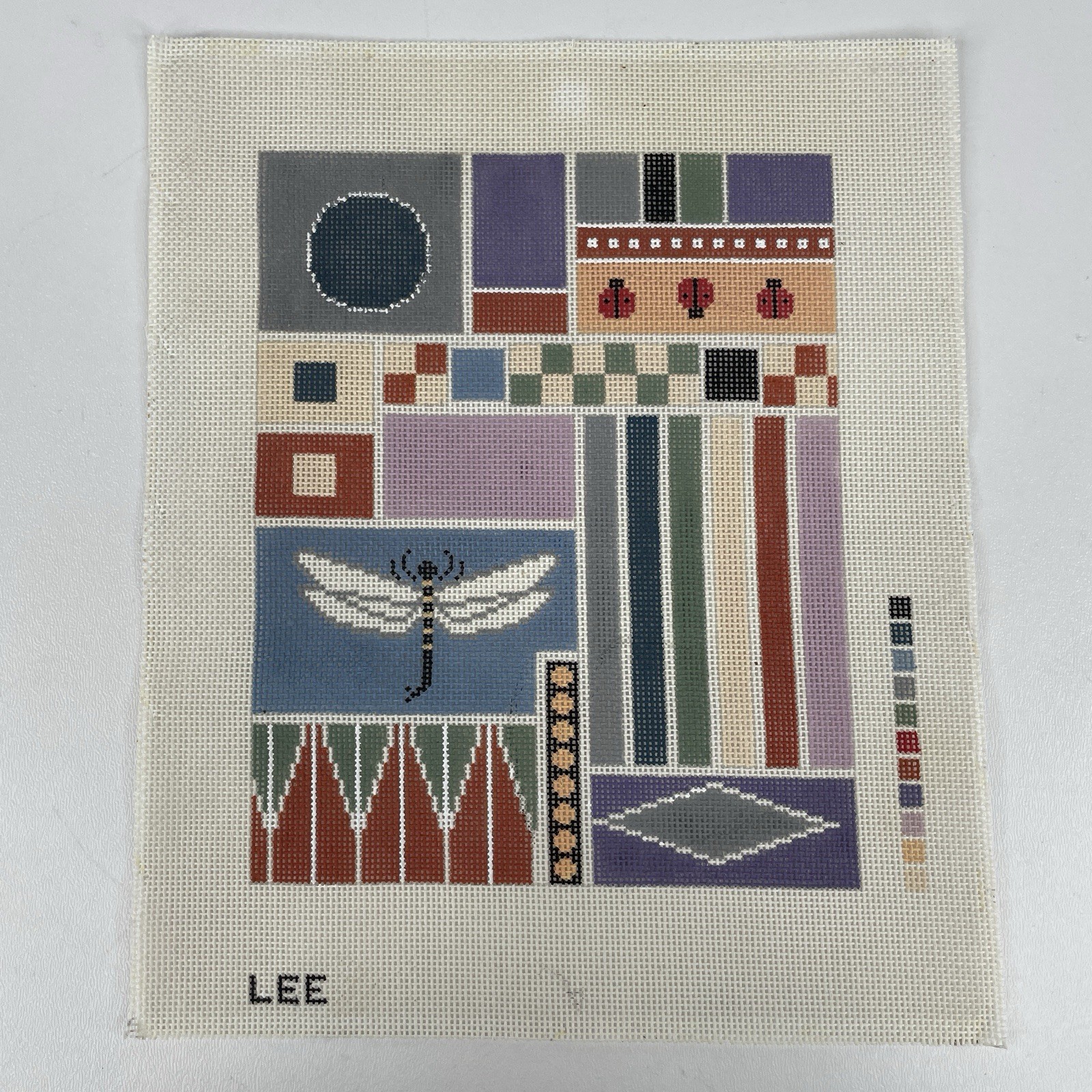 Lee Needle Arts Abstract Ladybugs Dragonfly Handpainted Needlepoint Canvas 18 Ct