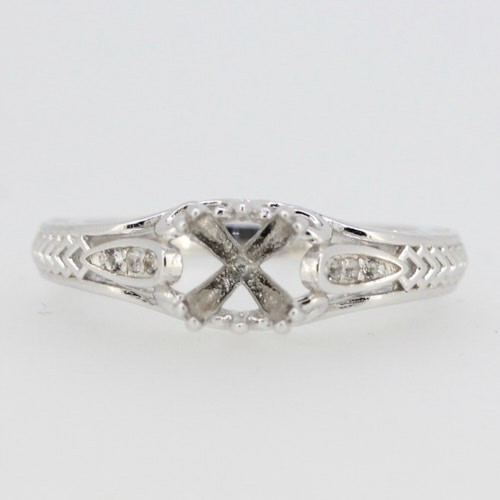 Sterling Silver Semi Mount Ring Setting Cushion CU 7x7mm Filigree Style