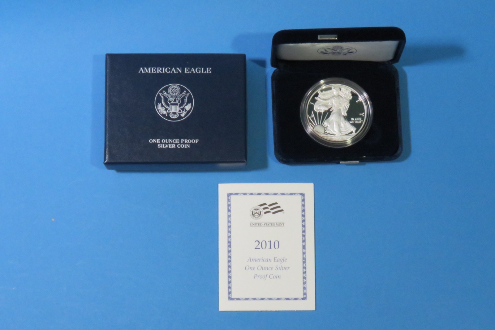 2010 W US MINT American Eagle One Ounce  .999 Silver Proof Coin+Box/Case/COA