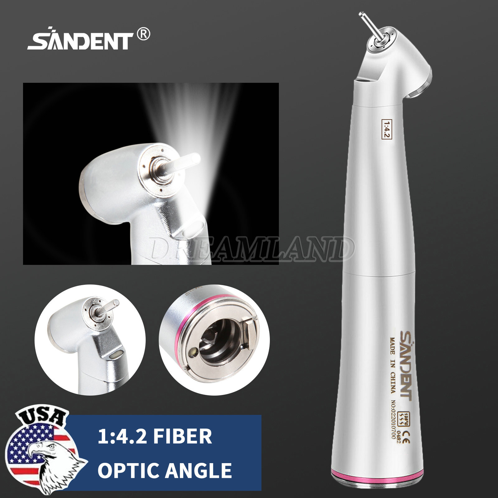 Dental 1:4.2 45° Contra Angle Surgical LED Fiber Optic Handpiece fit NSK Z45L CE