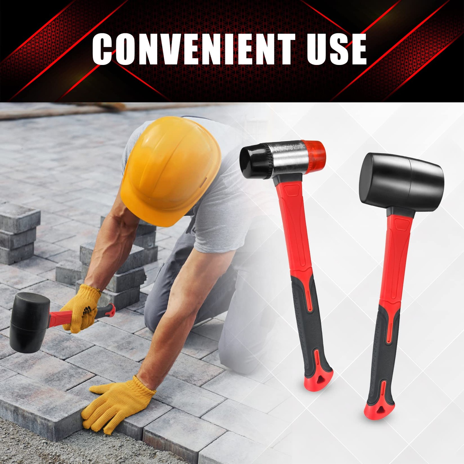 YIYITOOLS 2Pcs Hammer Set, 16oz Rubber Mallet & 40mm Double-Faced Soft Mallet...