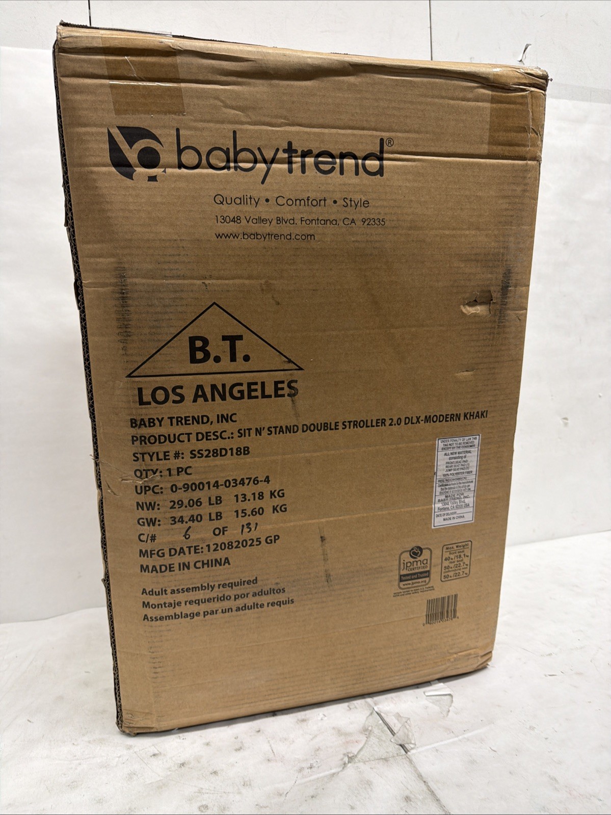 Baby Trend Sit N' Stand Double Stroller 2.0 DLX w/5 Point Harness, Modern Khaki