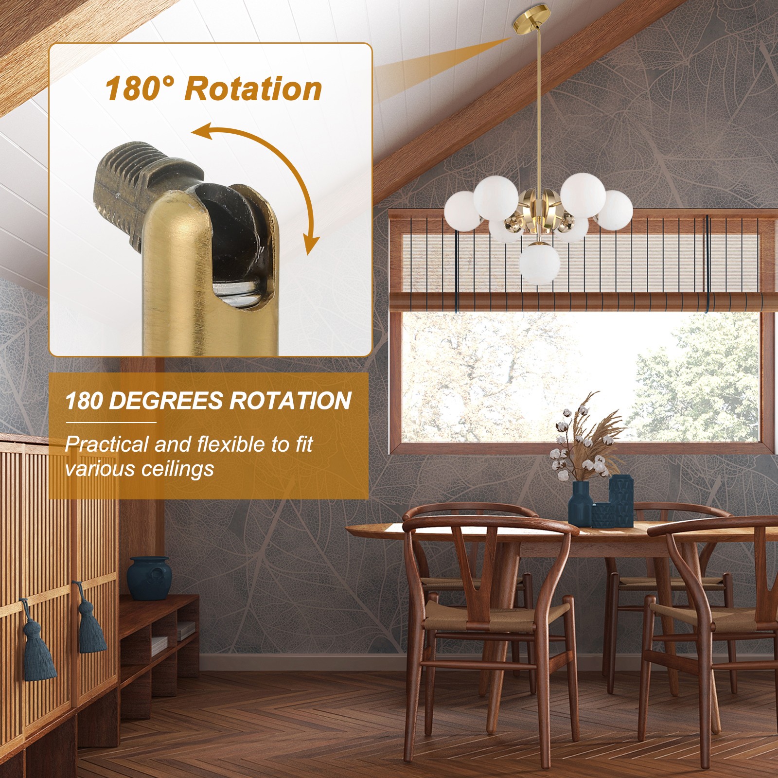 180 Degree Swivel M10 Thread Bright Gold Sloped Ceiling Adapter