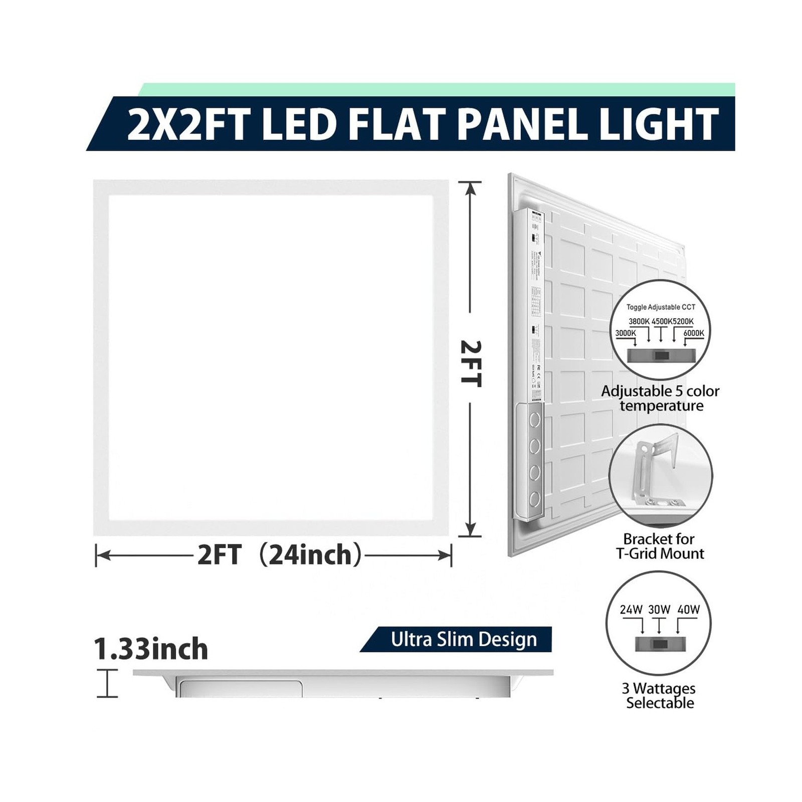 Allsmartlife 2x2 LED Flat Panel Light 6-Pack, Dimmable, 5CCT Options (3000K-6...