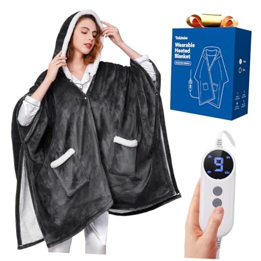 Wearable Heated Blanket - Cozy Gift for Women, Mom, 50"x70"Hoodie B-grey&ivory