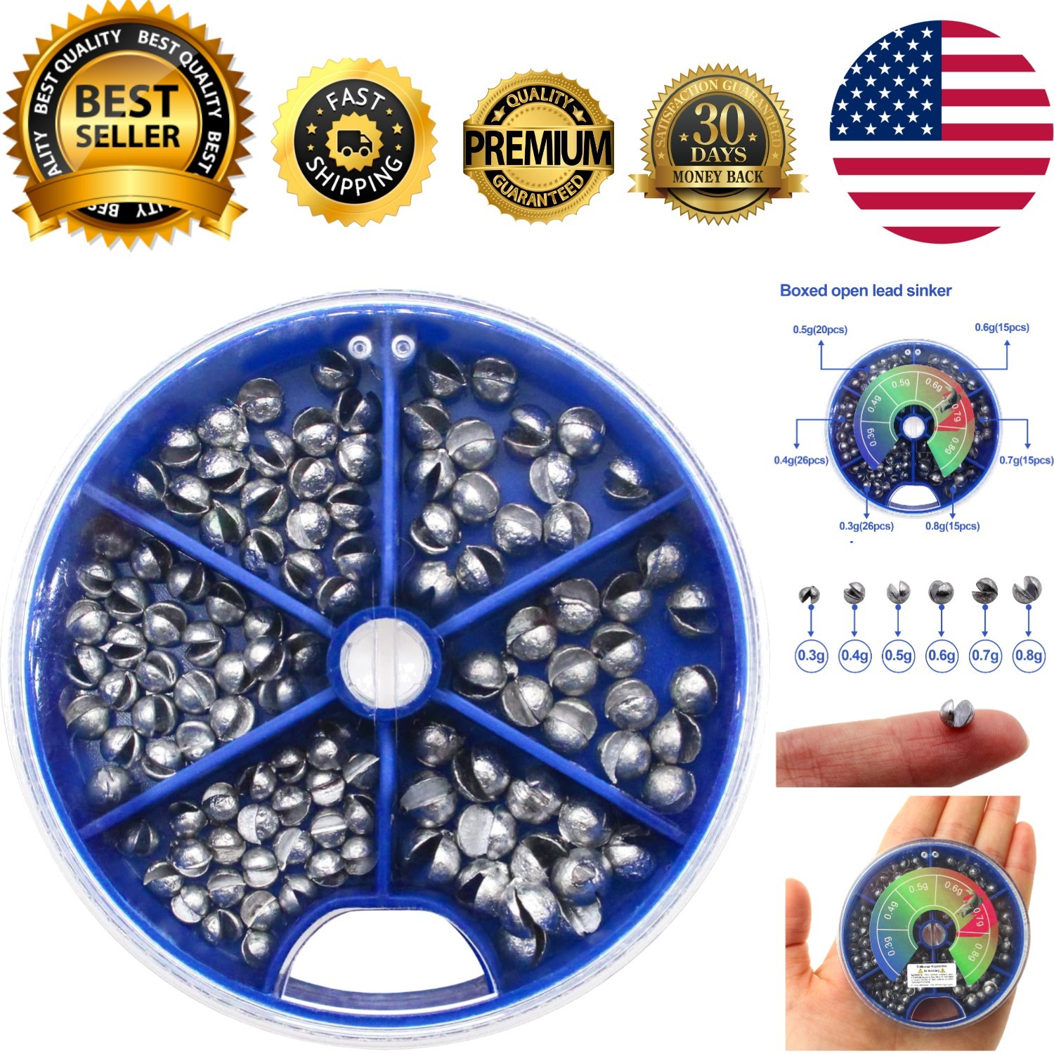 117pcs Fishing Weight Sinkers Set - 6 Sizes for Freshwater and Saltwater Fishing