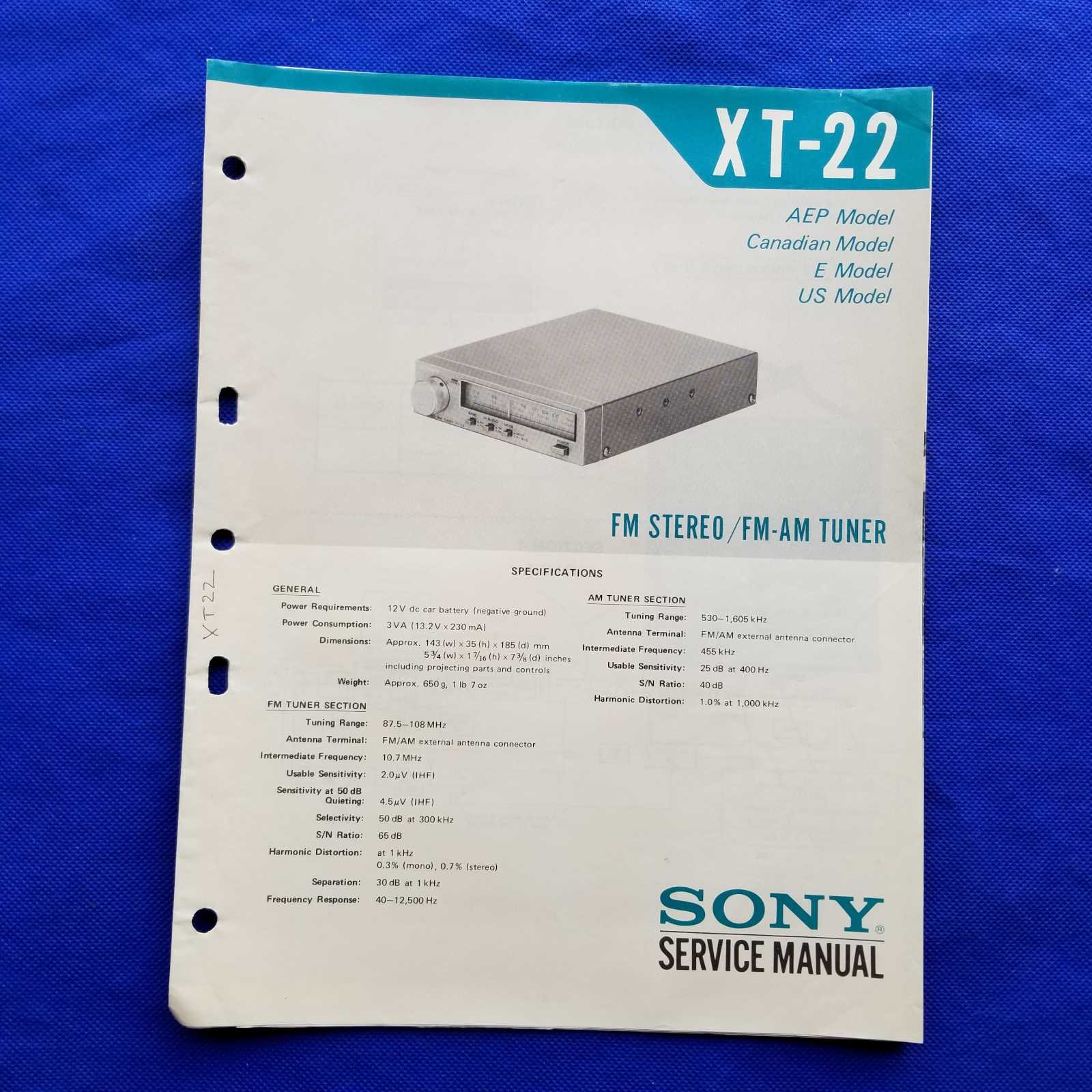 SONY XT-22 Service Manual Original Paper OEM Repair Guide - USA