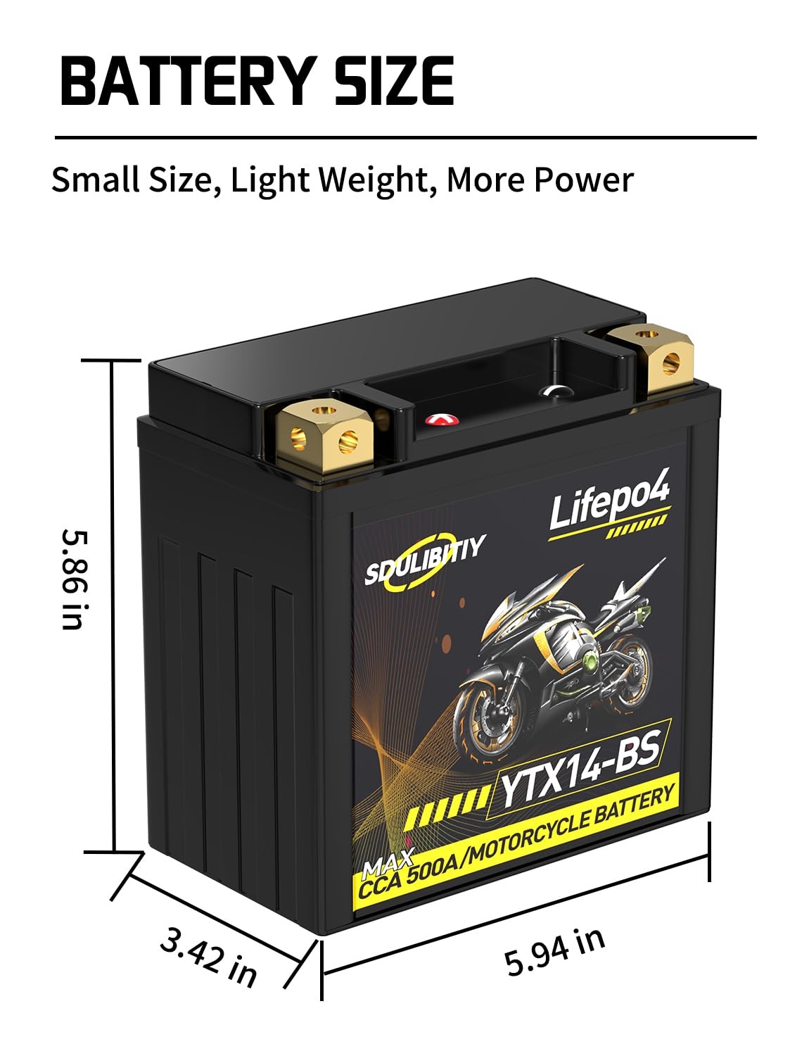 -BS Lithium Motorcycle Battery 12.8V 9AH 500CCA Powersports Battery YTX14