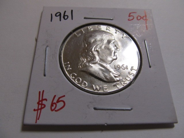 1961 Franklin Silver Half Dollar Awesome Unc++ Great Luster Too!