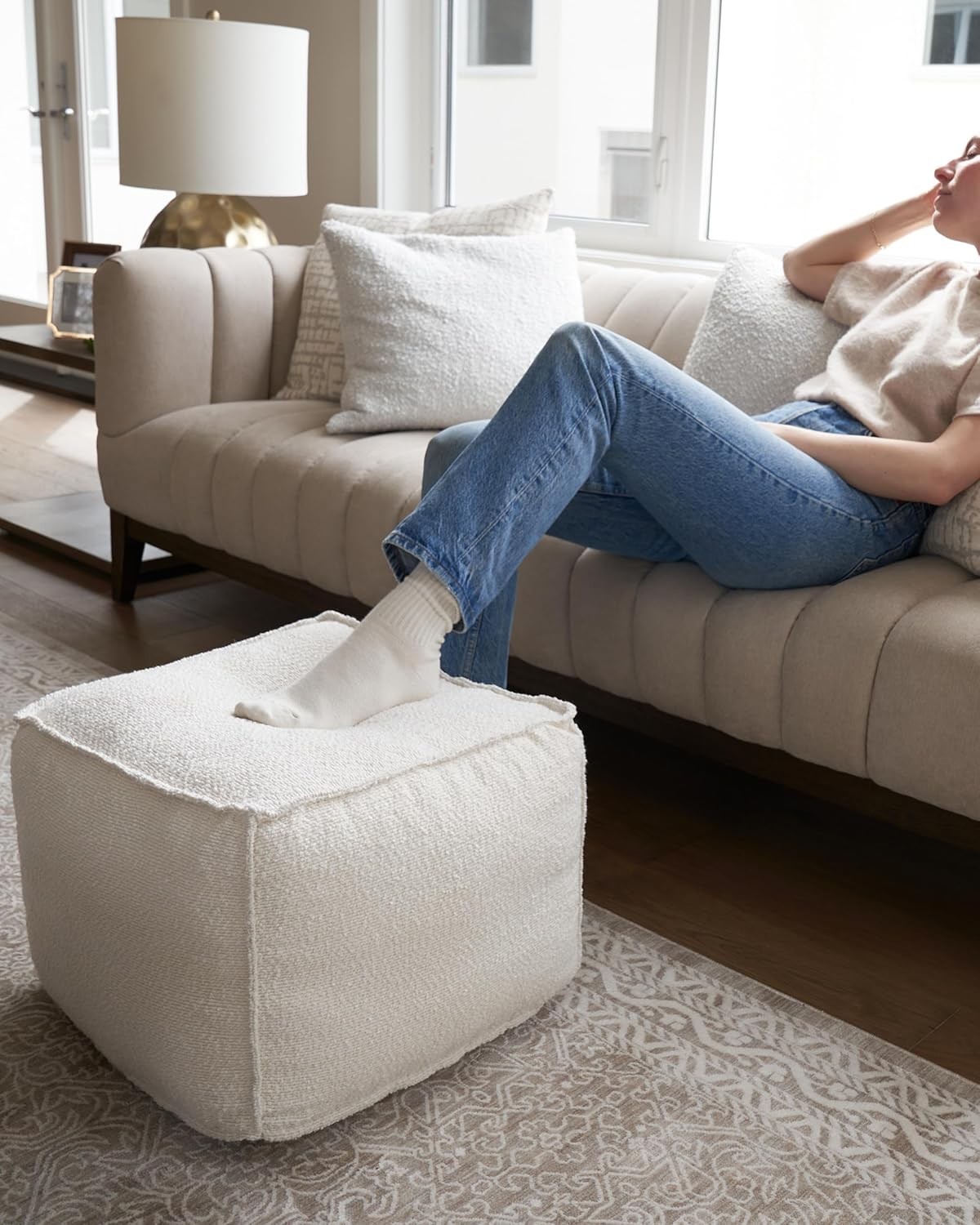 Beautiful Boucle Pouf Ottoman & Foot Rest Elevate Your Living Room Decor