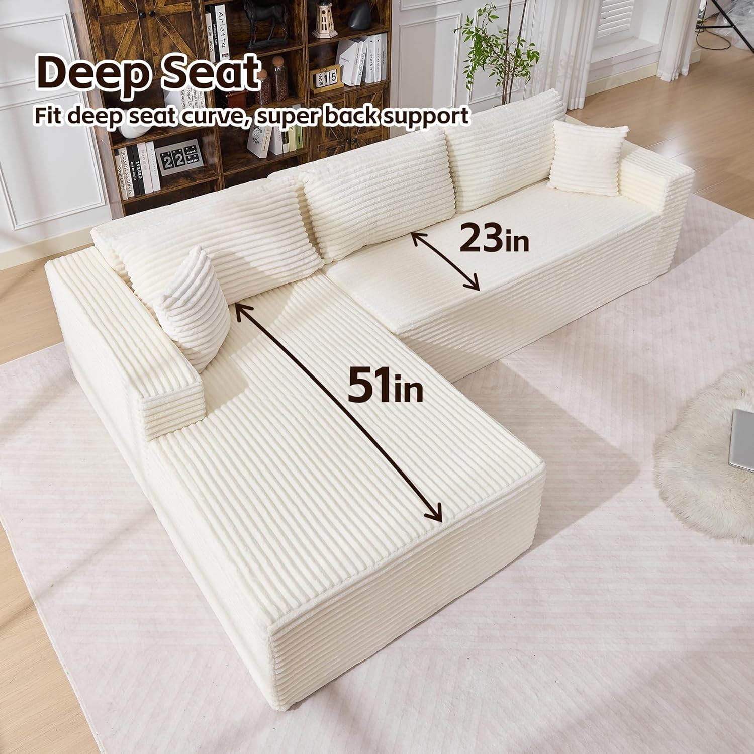 108" Boneless Couches Modular Sectional Sofa with Oversized Chaise No Assembly