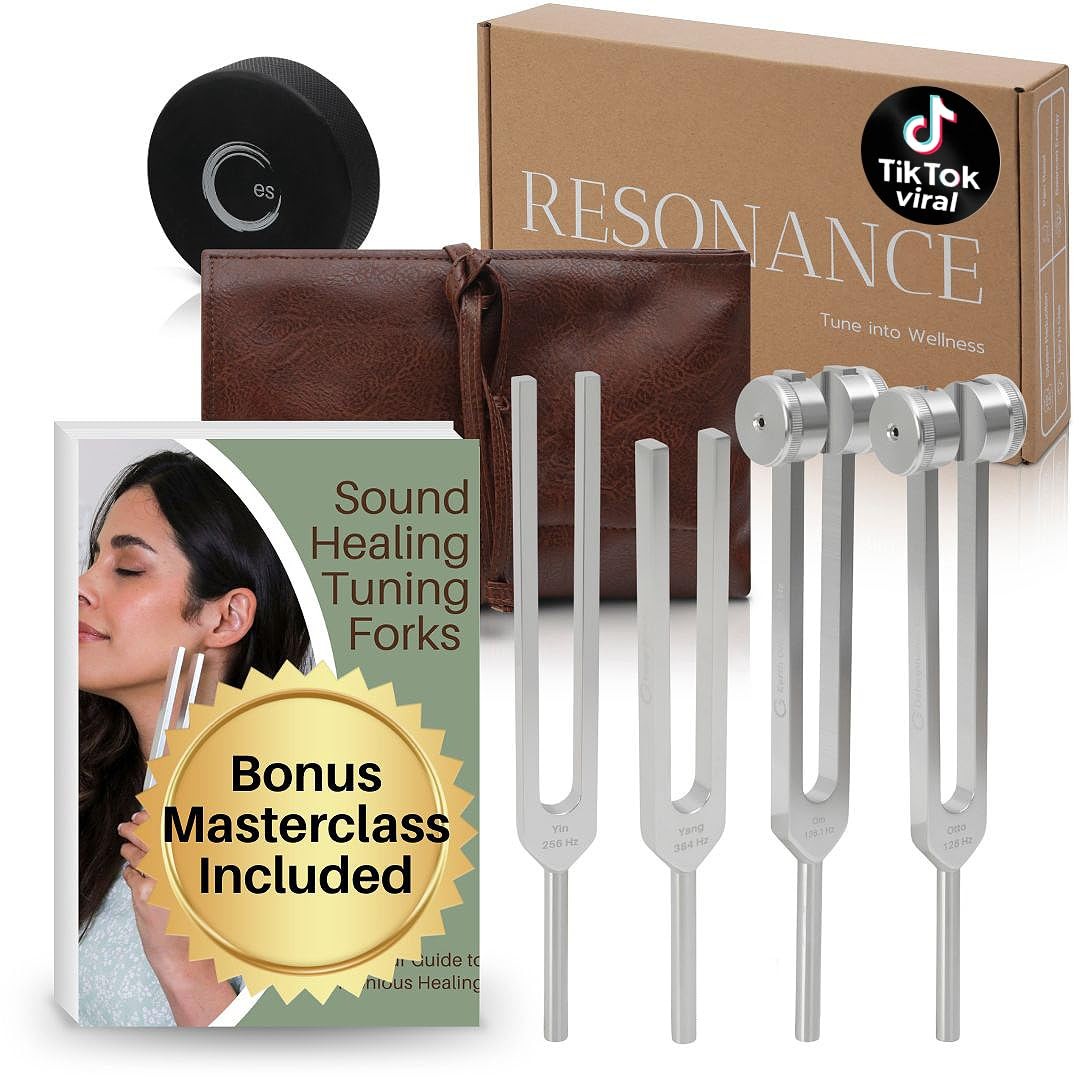 Resonance Tuning Forks for Healing Set - 128Hz, 136.1Hz, 256Hz, 384Hz Weighte...