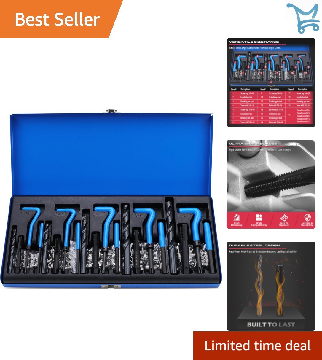 SAE Thread Repair Helicoil Kit 131PC with HSS Drill Bits Inserts Taps for Metal
