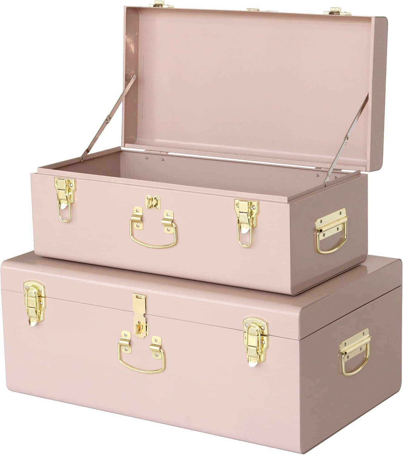Decorative Metal Box Storage Trunks Set of 2 College Dorm Chest with Handle (Pin