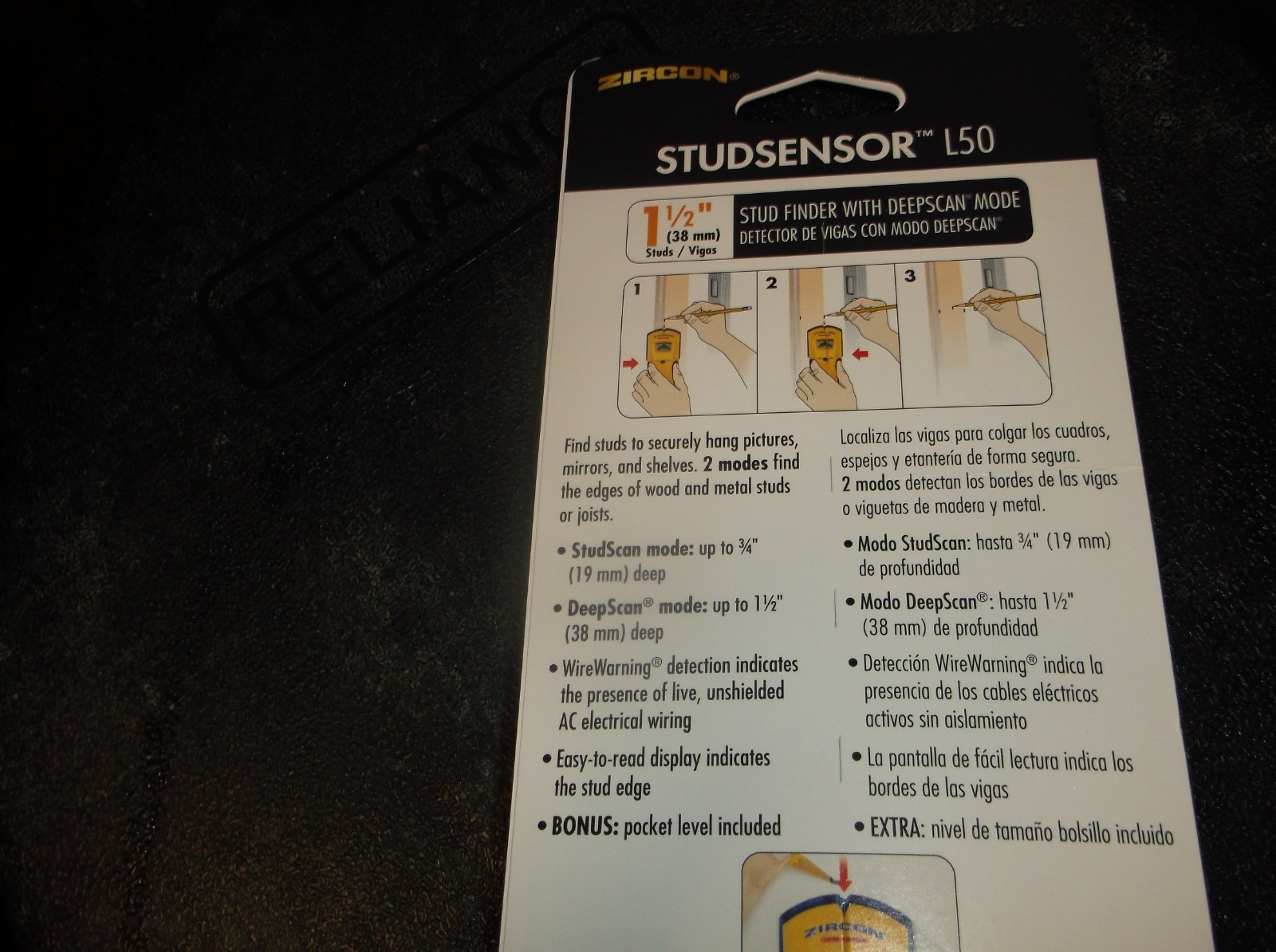 Zircon StudSensor L50 Edge Finding Electronic Stud Finder Sensor w/Pocket Level