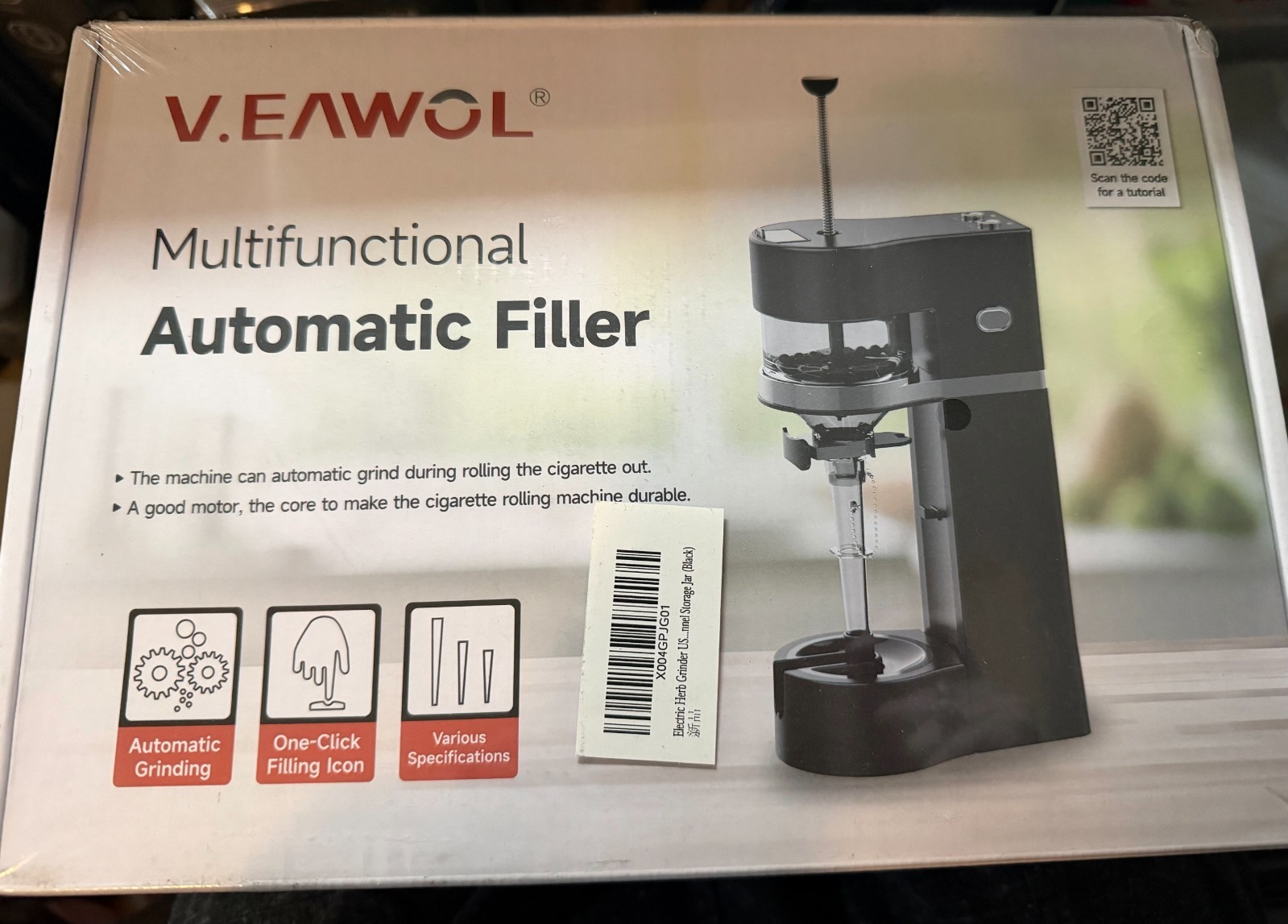 NEW/SEALED V.EAWOL MULTIFUNCTIONAL AUTOMATIC FILLER ELECTRIC HERB GRINDER BLACK