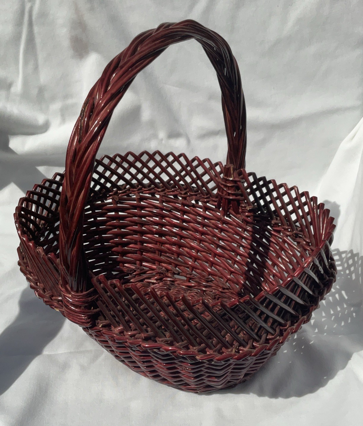 Decorative Basket Red Maroon Handle 12” Tall Unique