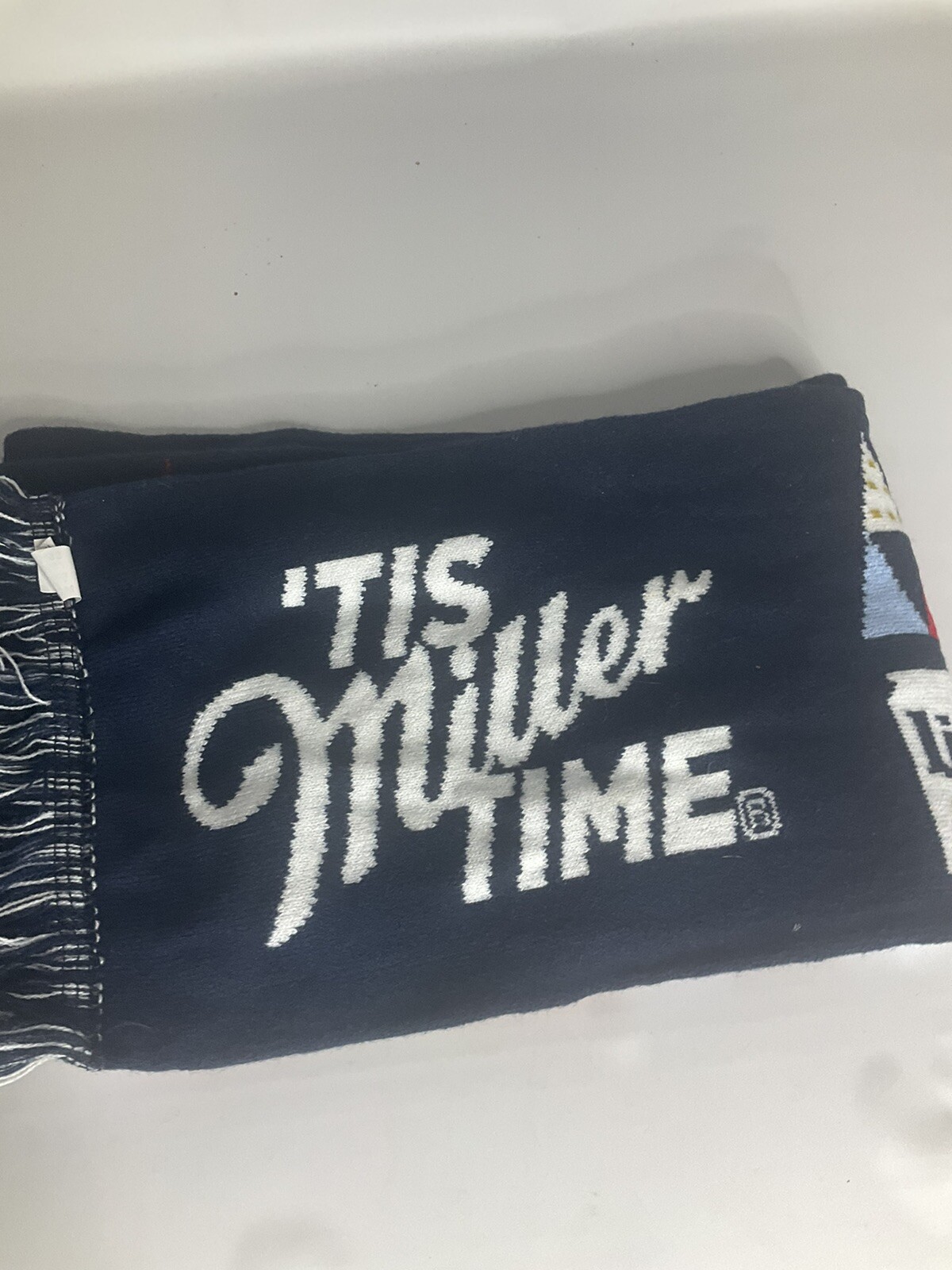 Miller Time winter logo knit scarf