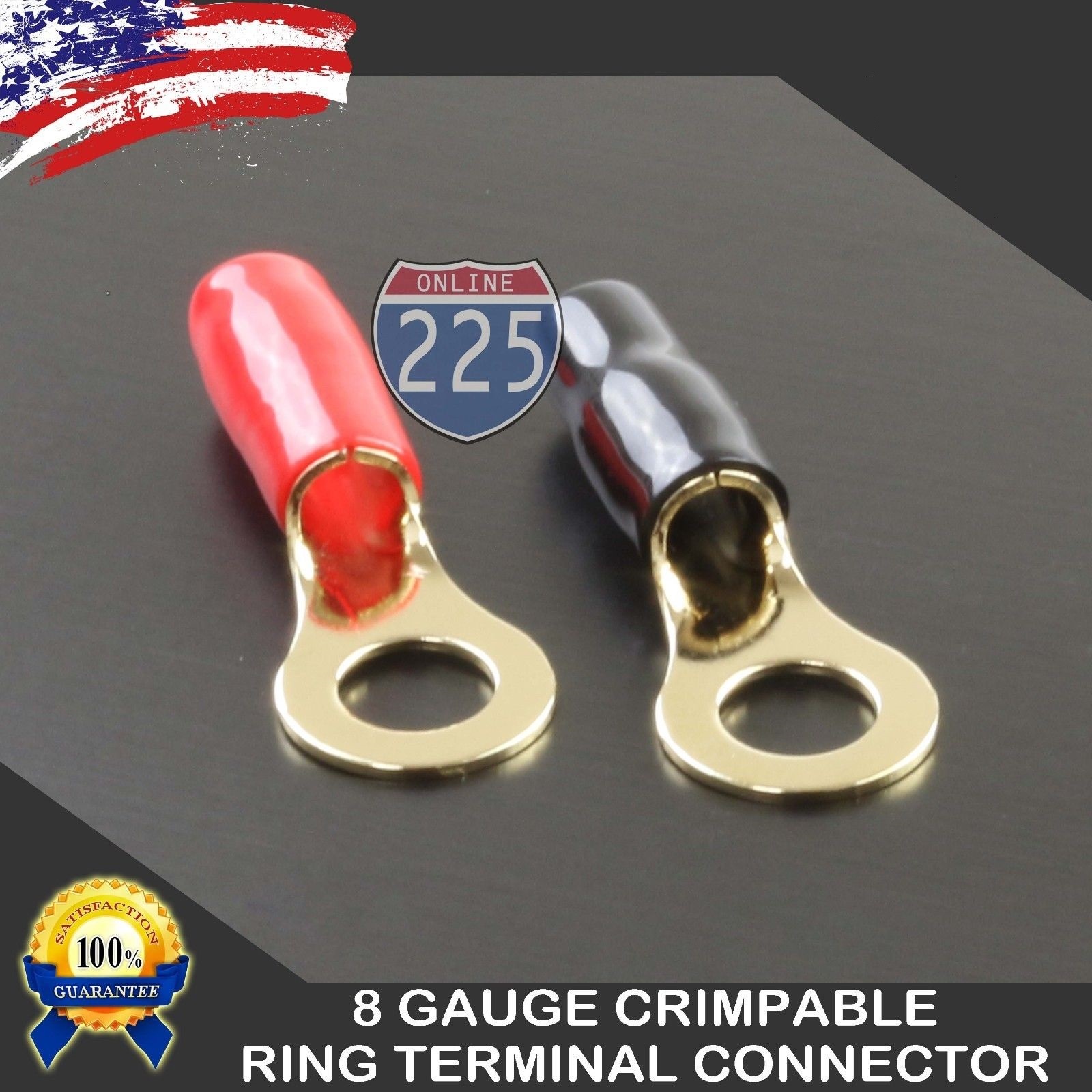8 Gauge Silver Ring Terminals 20pc Pair Wire Crimp Cable Red Black Boots 5/16"