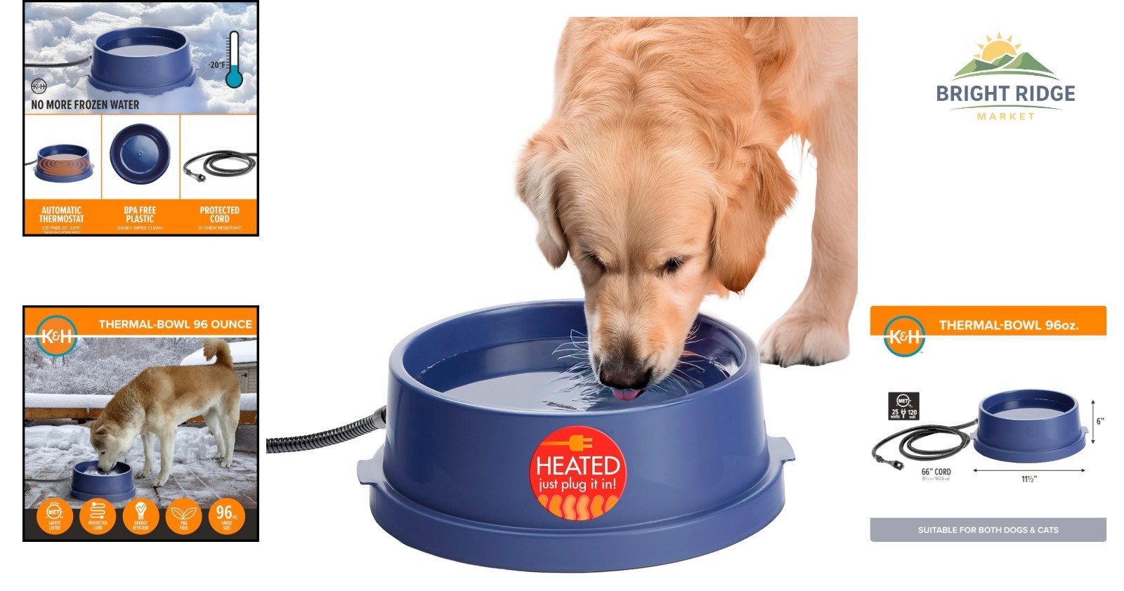 Anti-Freeze Heated Pet Bowl, 96 Ounces, Ideal for Cold Weather Conditions