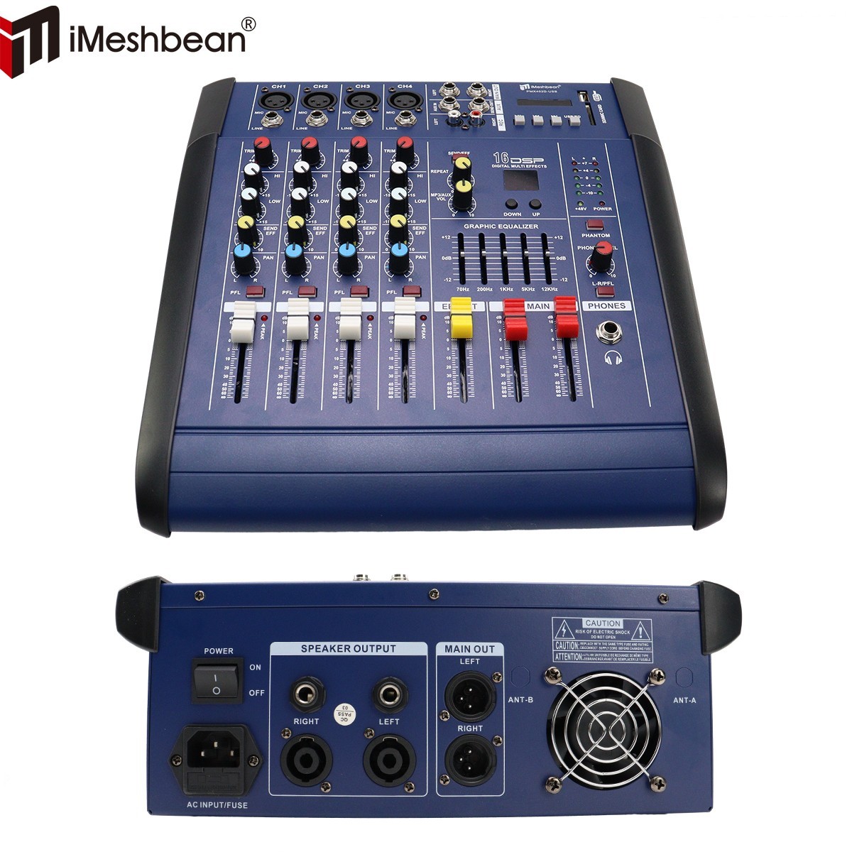 800W 4 Channel 115V Pro Power Mixer Audio Mixing Amplifier 16DSP w/USB Bluetooth