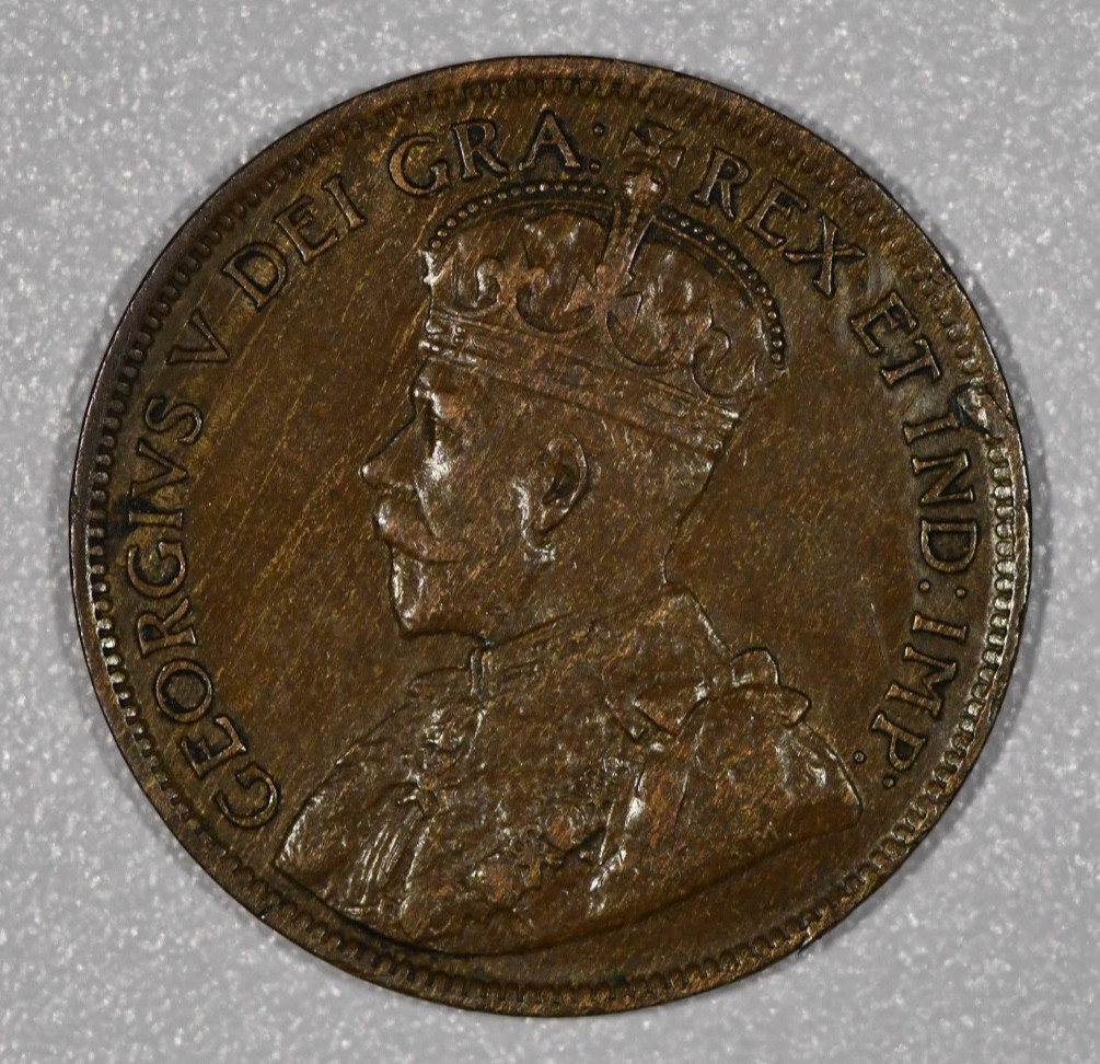1917 "George V" Copper One-Cent Coin, KM #21, Extra Fine