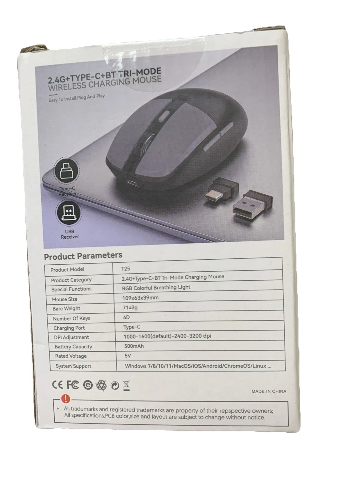2.4G + Type- BT TRI-Mode Wireless charging mouse T 25