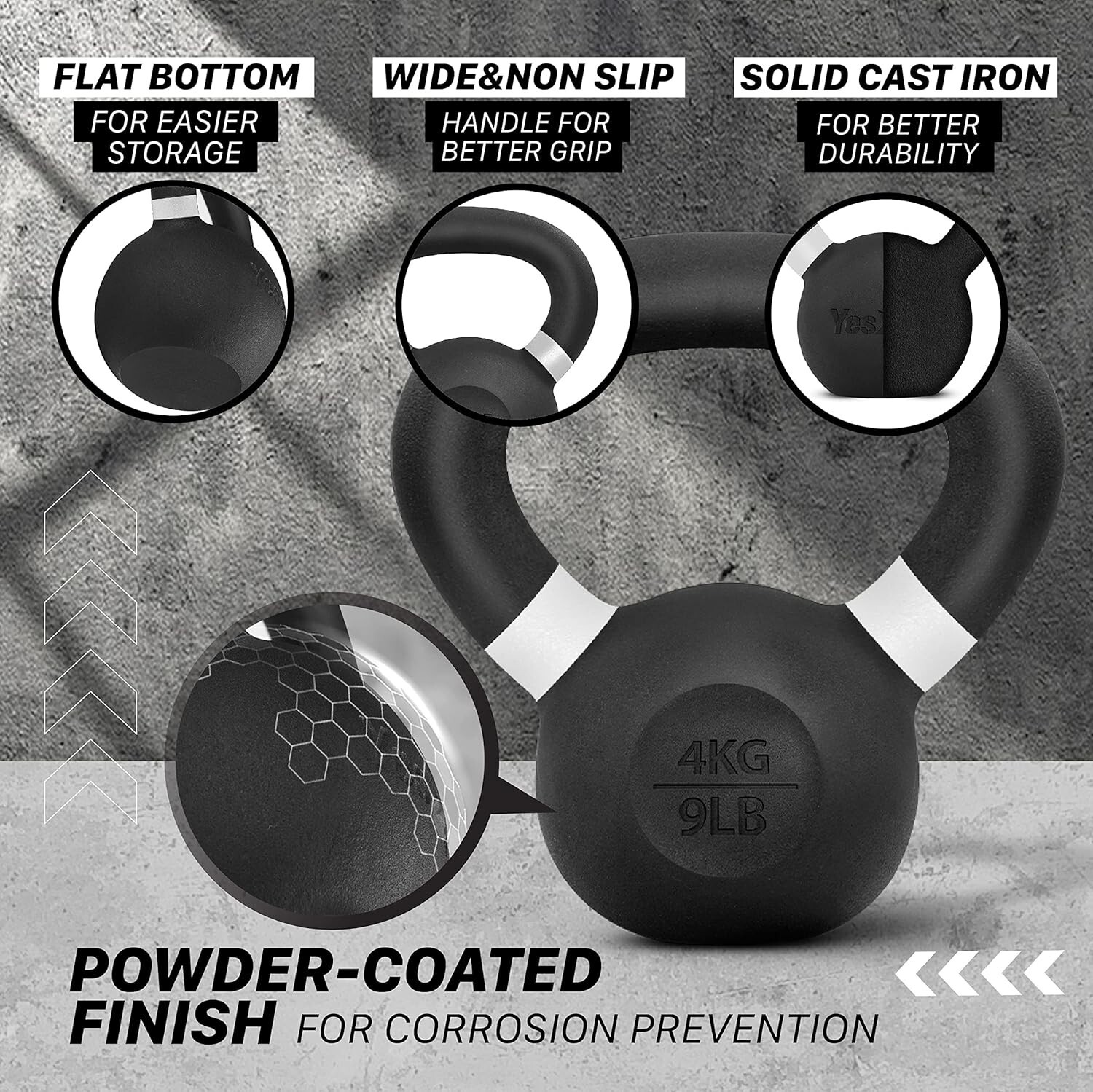 Versatile 4kg Powder Coated Cast Iron Kettlebell - Strength Training Essential
