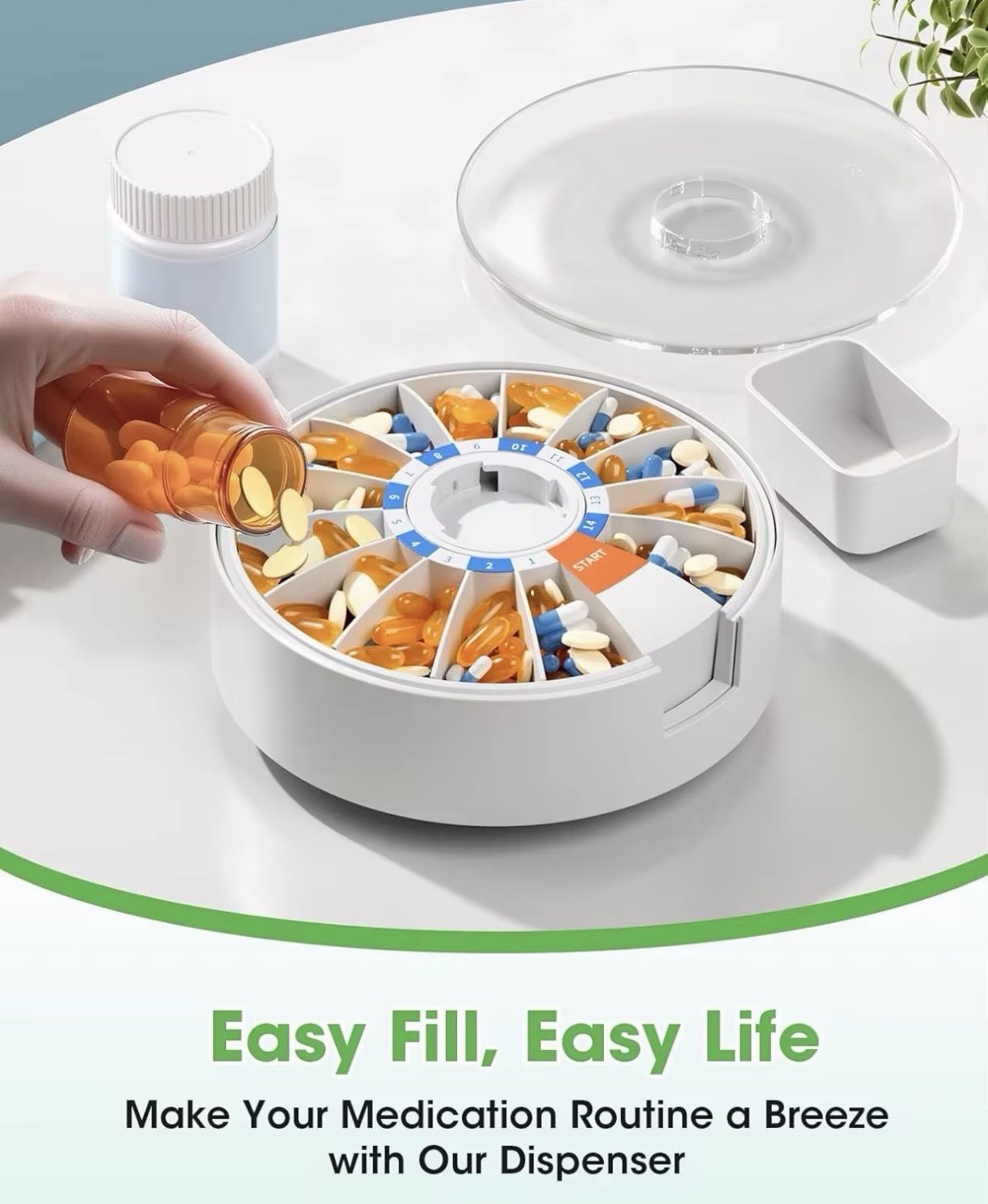 Daily Pill Organizer 14 Day Large Capacity Pill Dispenser Wall Mounted or Stand