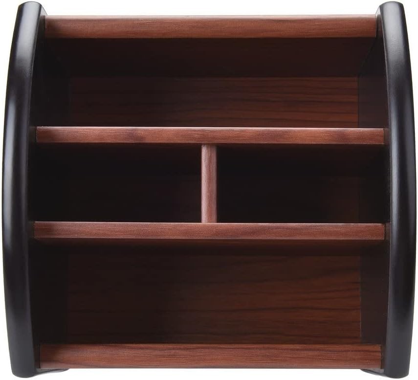 Caddy,Remote Control Organizer Wooden Storage Holder Desk with 4 Compartments
