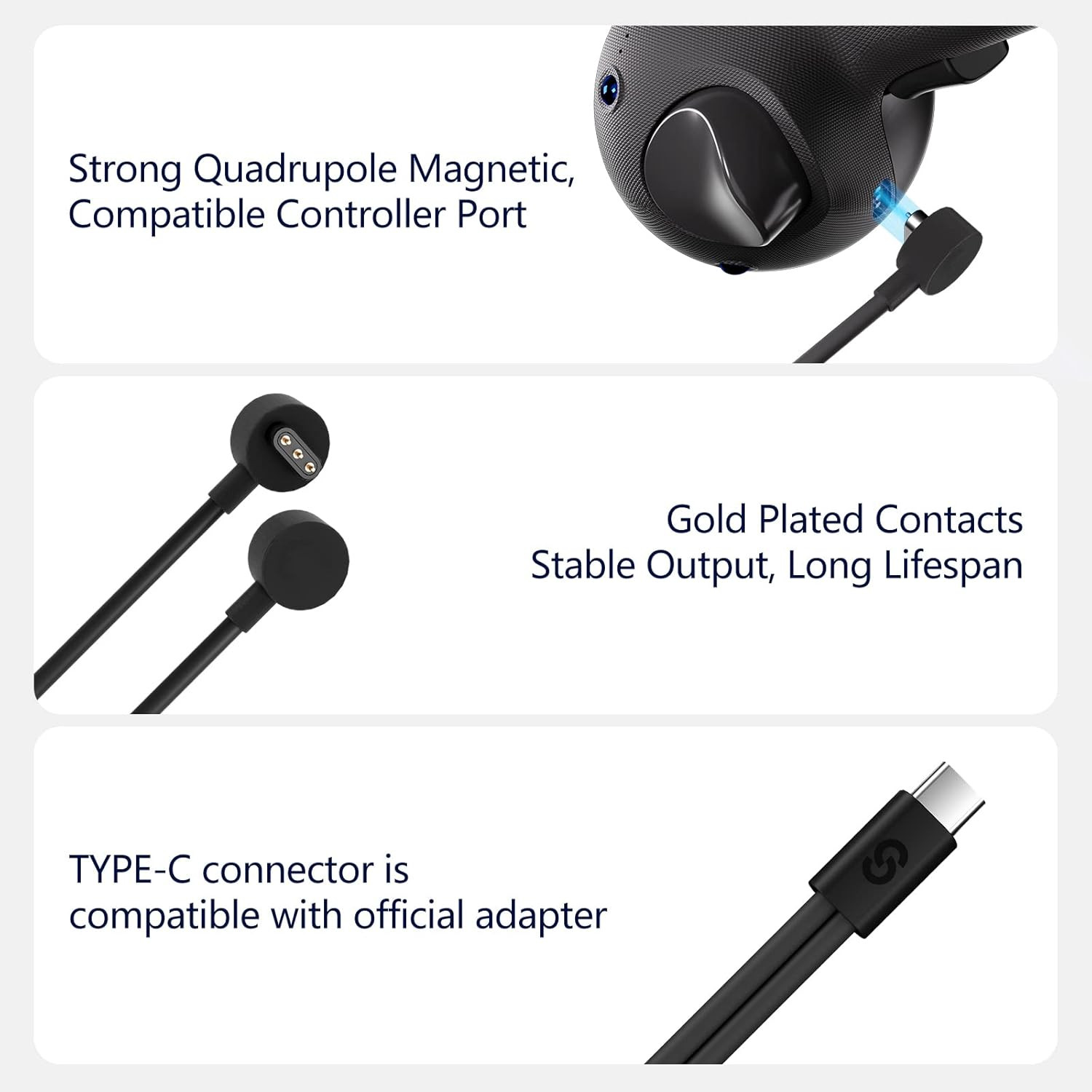 2-In-1 Charging Cable for Meta Quest Pro Controllers Durable Safe for Simultaneo
