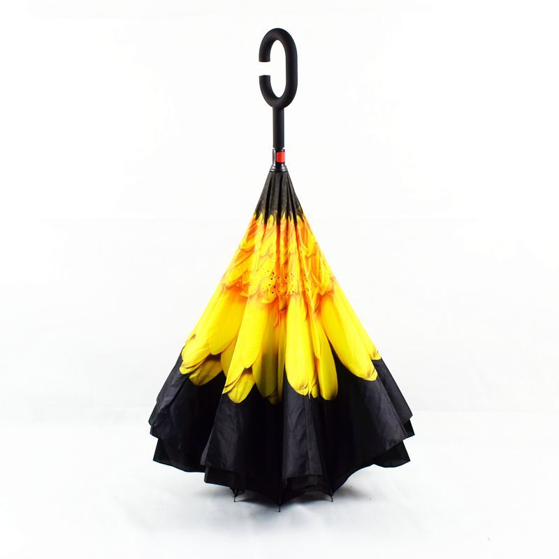 Inverted Reverse,C-Handle Folding Umbrella -Upside Down-Windproof with Carry Bag