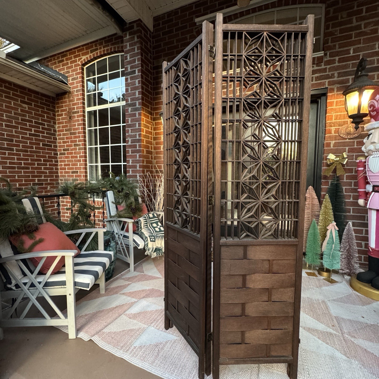 Japanese Mid Century Teak Shoji 4 Panel Folding Room Divider Screen 1960s