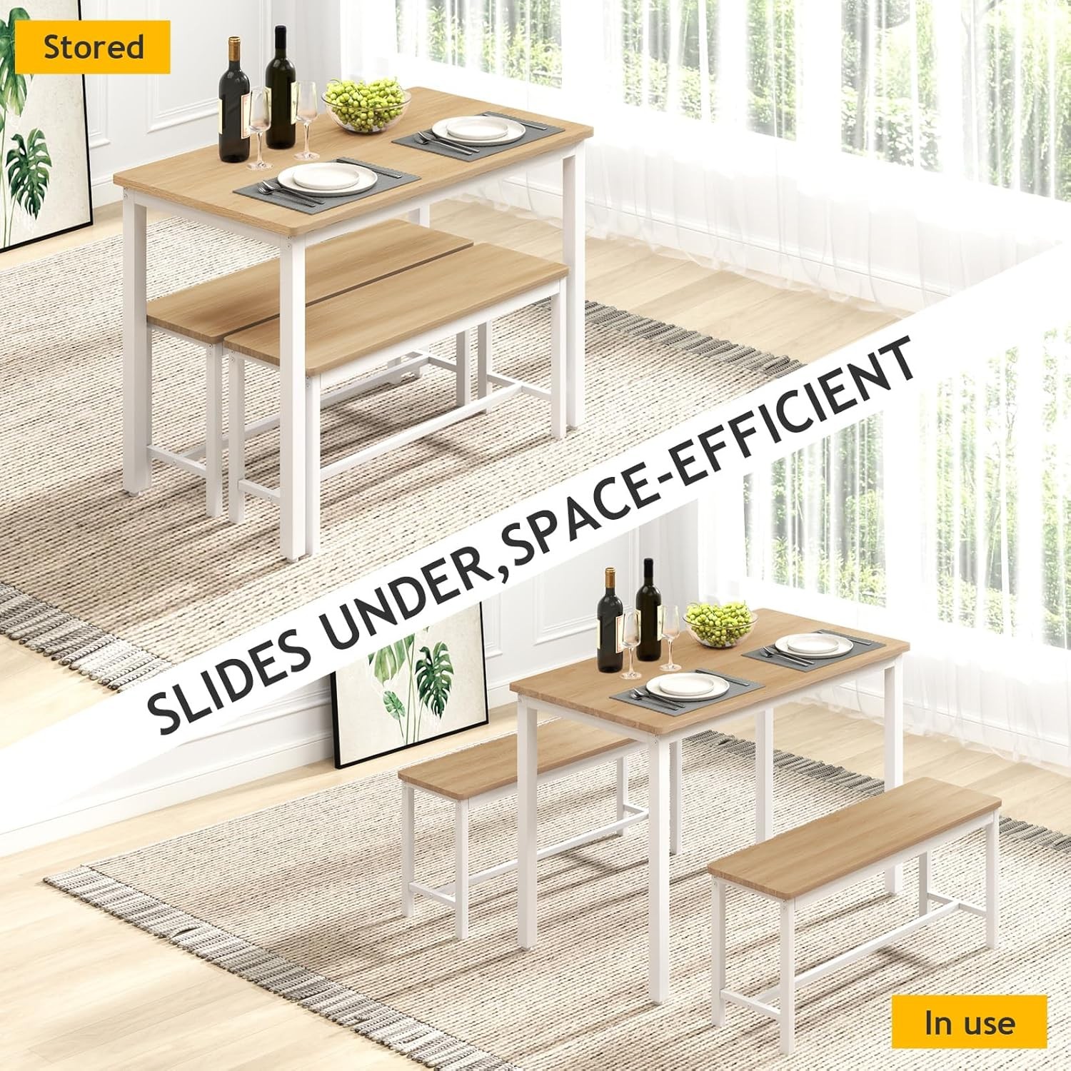 Dining Table Set 4 W/ 2 Benches – Space-Saving Kitchen Table Set Kitchen &