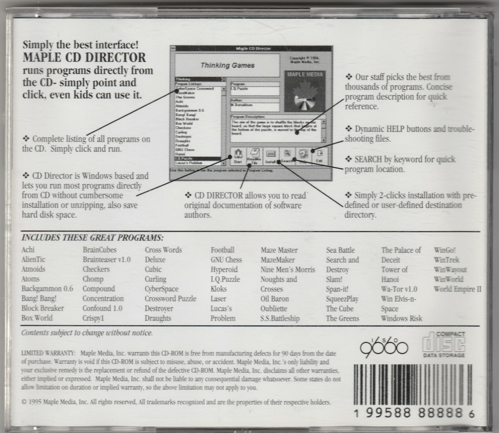 Thinking Games CD-Rom by Maple Maple ~ includes 53 games ~ 1995