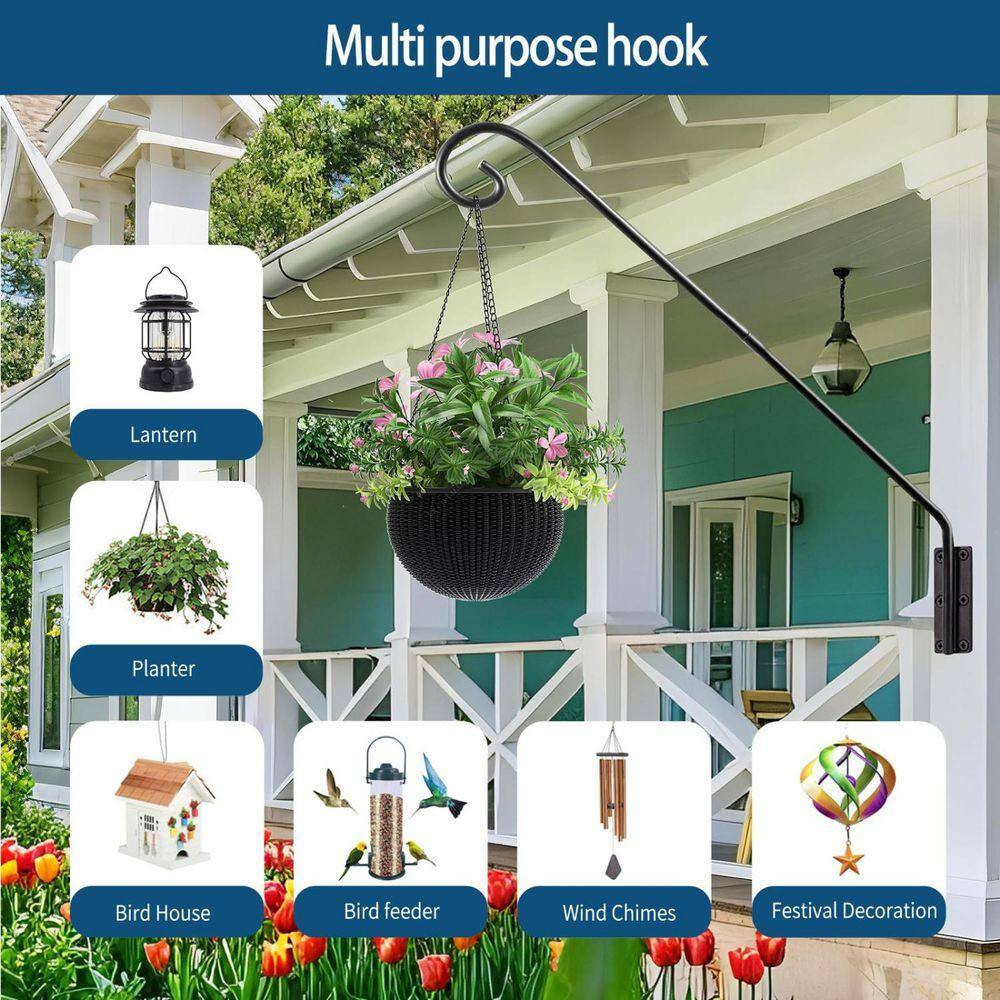 32 In. Metal Shepherds Hooks for Outdoor, Heavy Duty Deck Hook Wall Mounted, 1 P