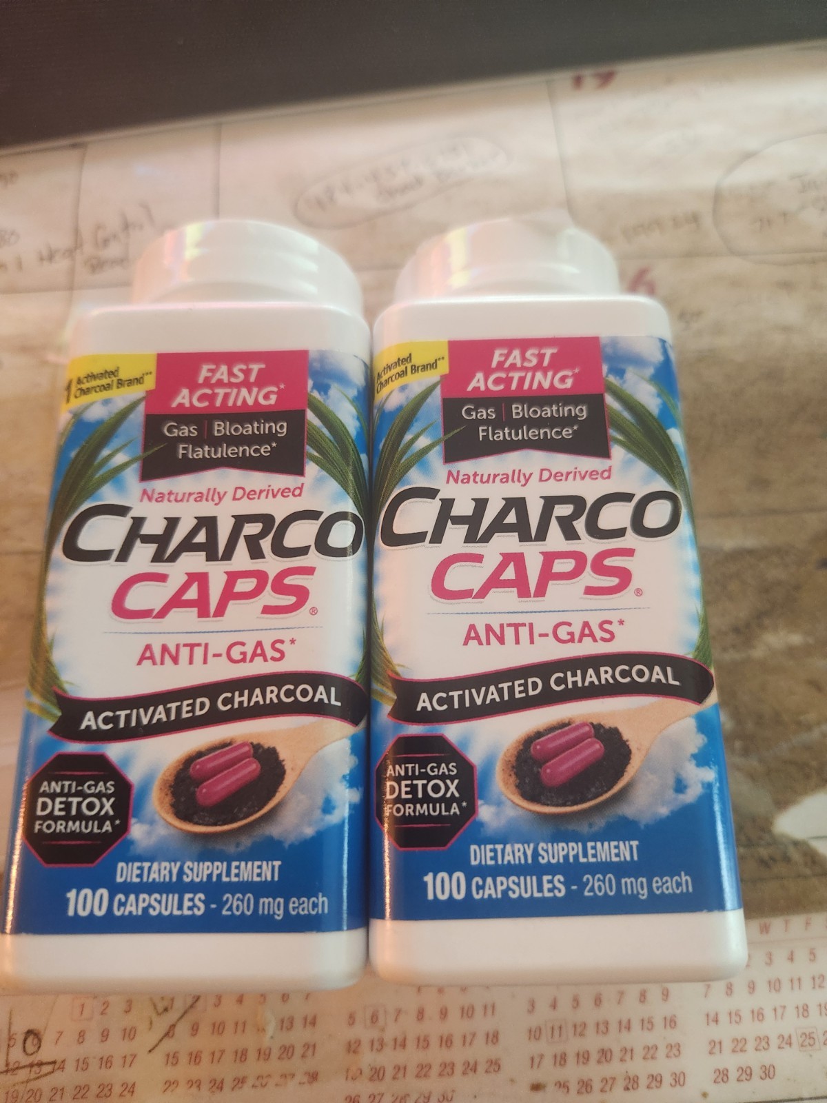2-CHARCO CAPS for GAS & BLOATING Anti-gas Activated Charcoal Caps 100ct Bottle