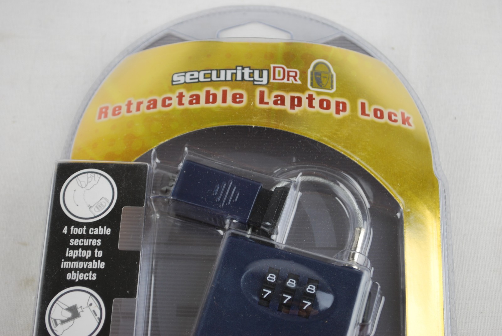 SECURITY DR. RETRACTABLE LAPTOP LOCK, NEW, SEALED Clamshell Packaging