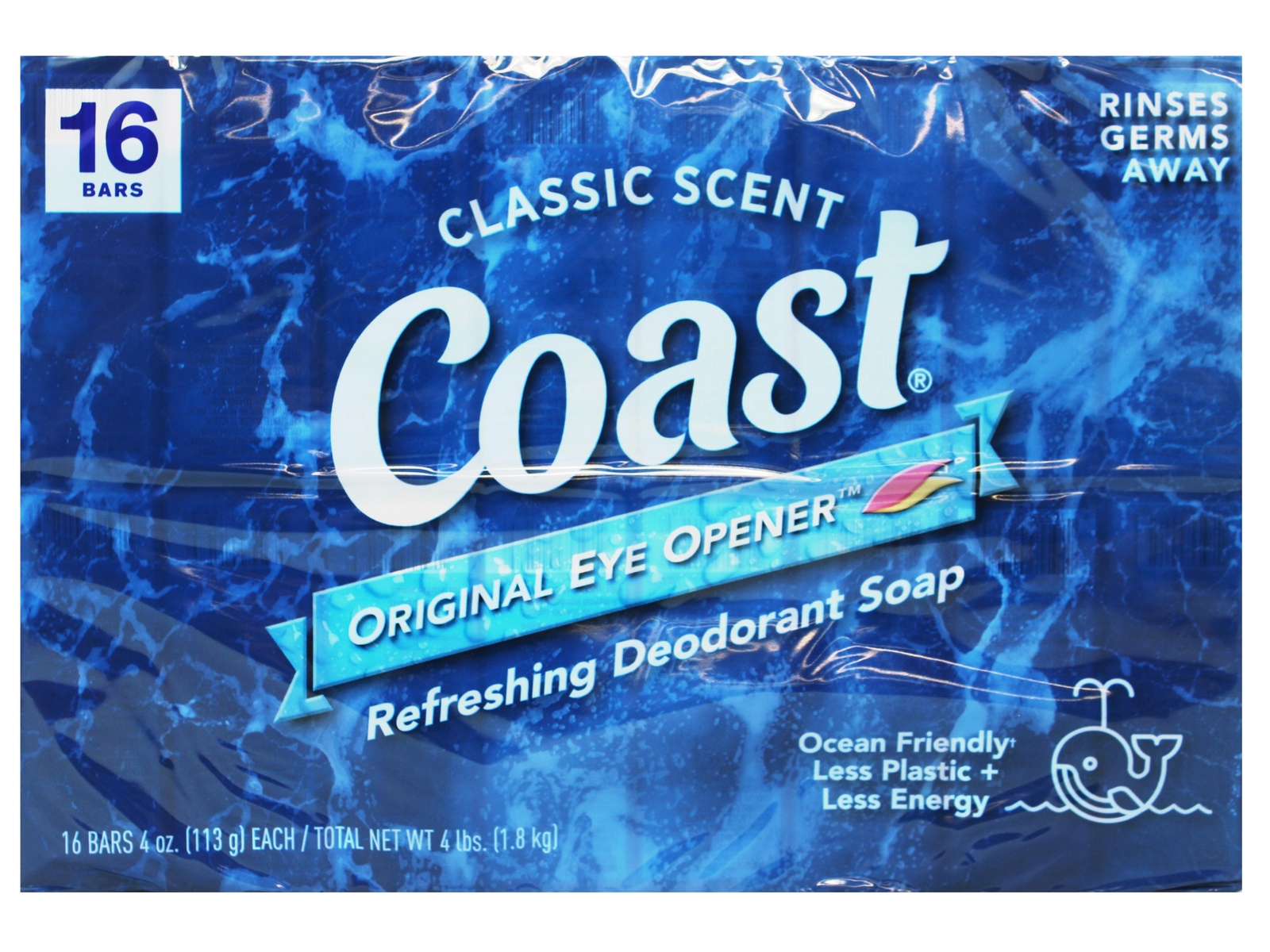 Coast Refreshing Deodorant Bar Soap Fresh, Non-Dry Skin Classic Scent 16 x 4 oz