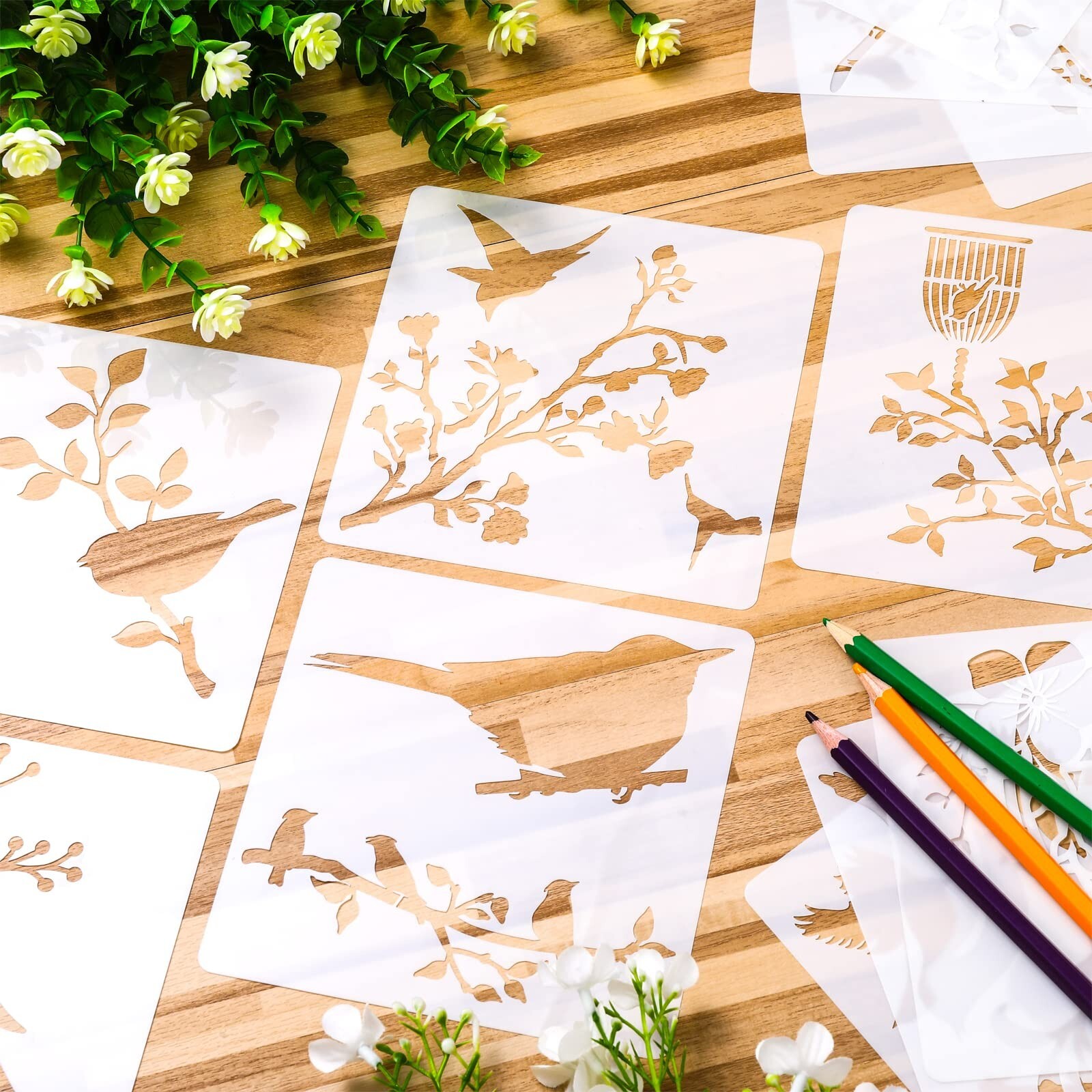 20 Pieces Bird Stencils for Painting Reusable Animal plante Spring Stencil , ...